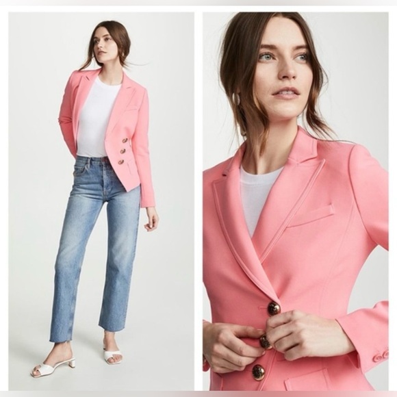 Smythe Asymmetrical Button Wrap Blazer Coral Size 6 - Picture 9 of 9